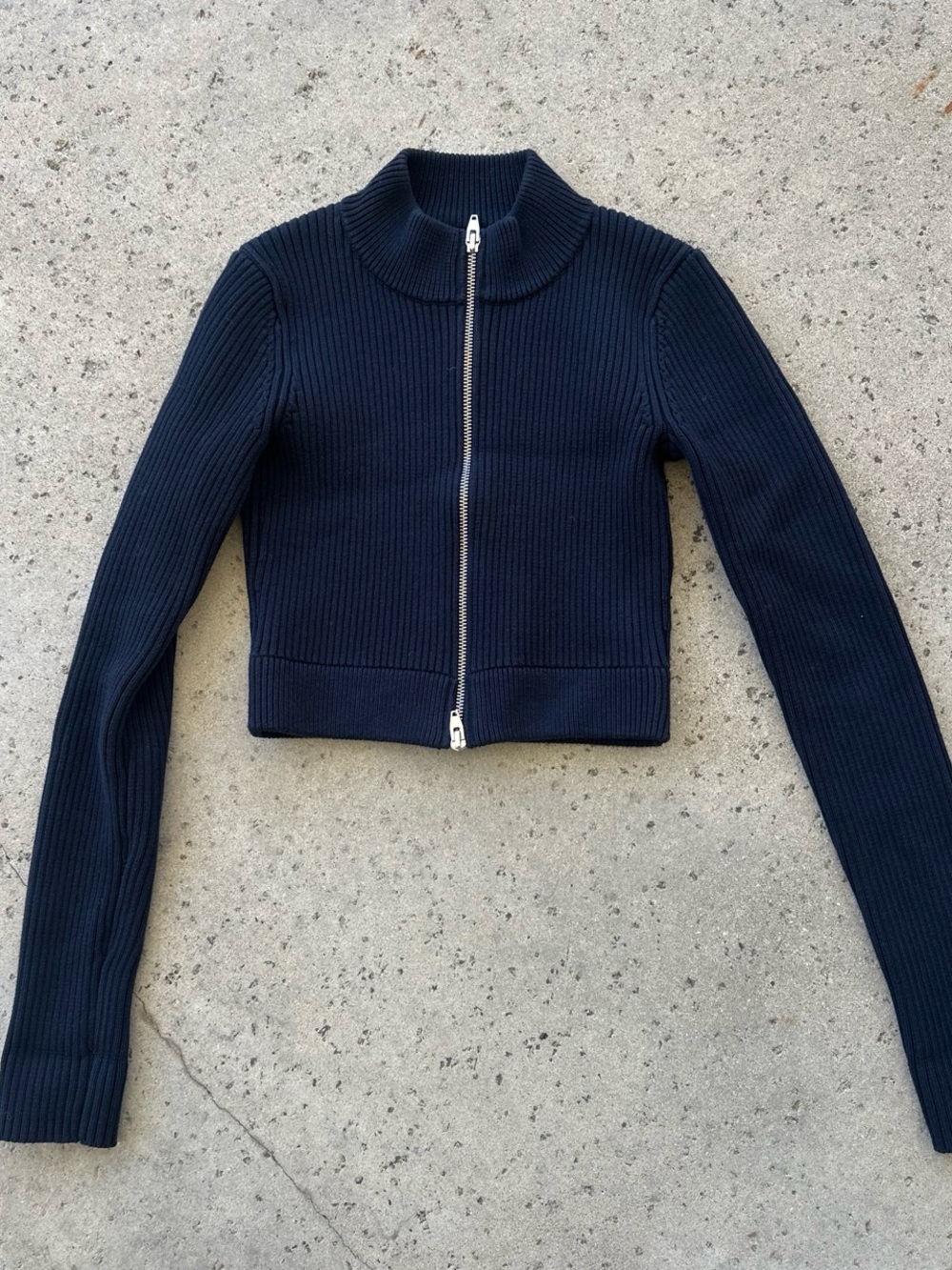 Alexander wang Ribbed Zip-Front Cropped Cardigan - Navy